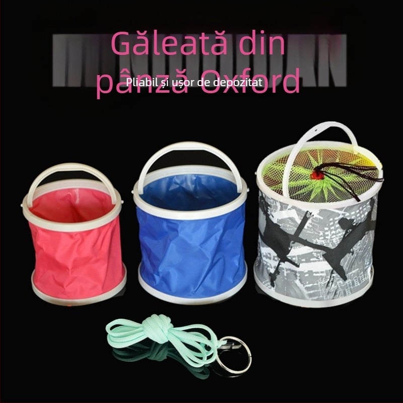 Găleată pliabilă din pânză groasă pentru pești vii, cu mâner, plasă anti-evadare, găleată mică cu sfoară pentru pescuit și colectarea apei