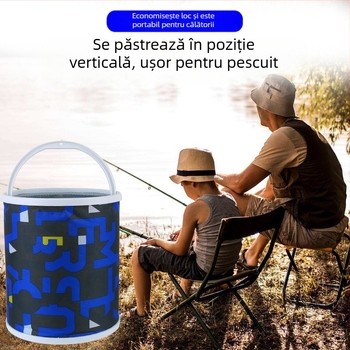 Găleată pliabilă pentru pescuit, cu funie și plasă anti-evadare