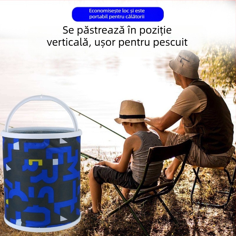 Găleată pliabilă pentru pescuit, cu funie și plasă anti-evadare