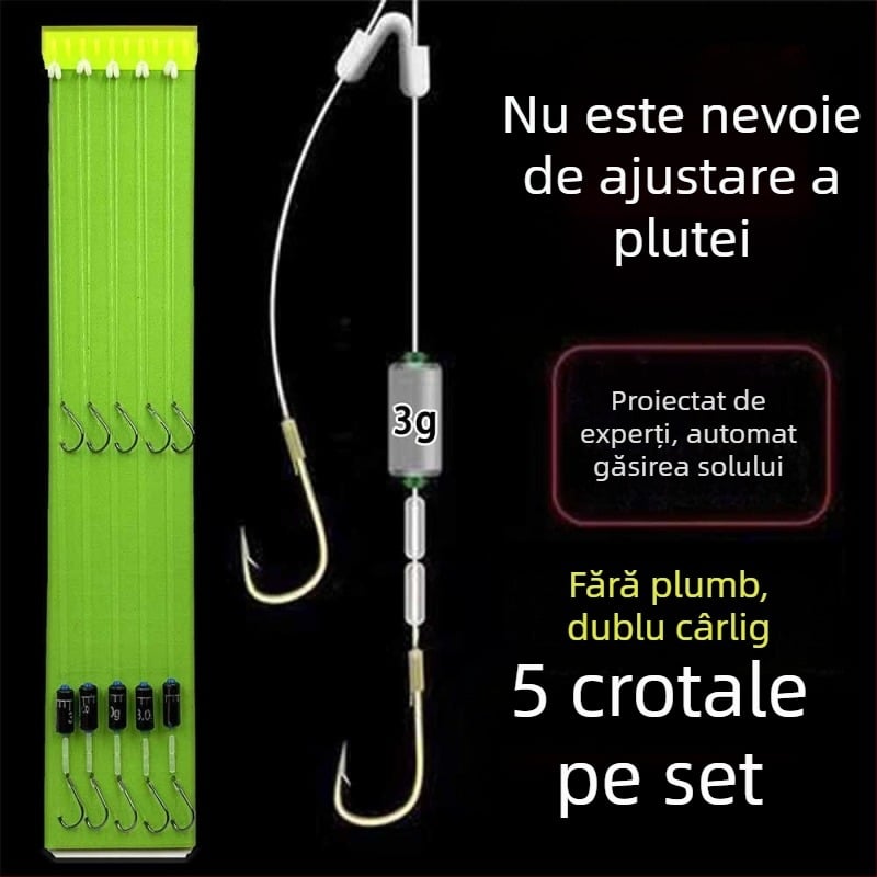 Ise-Nomi cap cu manșon auriu, cap de plumb cu două cârlige – set echipament pescuit pentru pescuit sălbatic, identificare automată a fundului