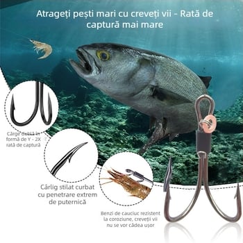 Set de cârlige duble pentru creveți vii – pescuit la malul mării, 5 buc.