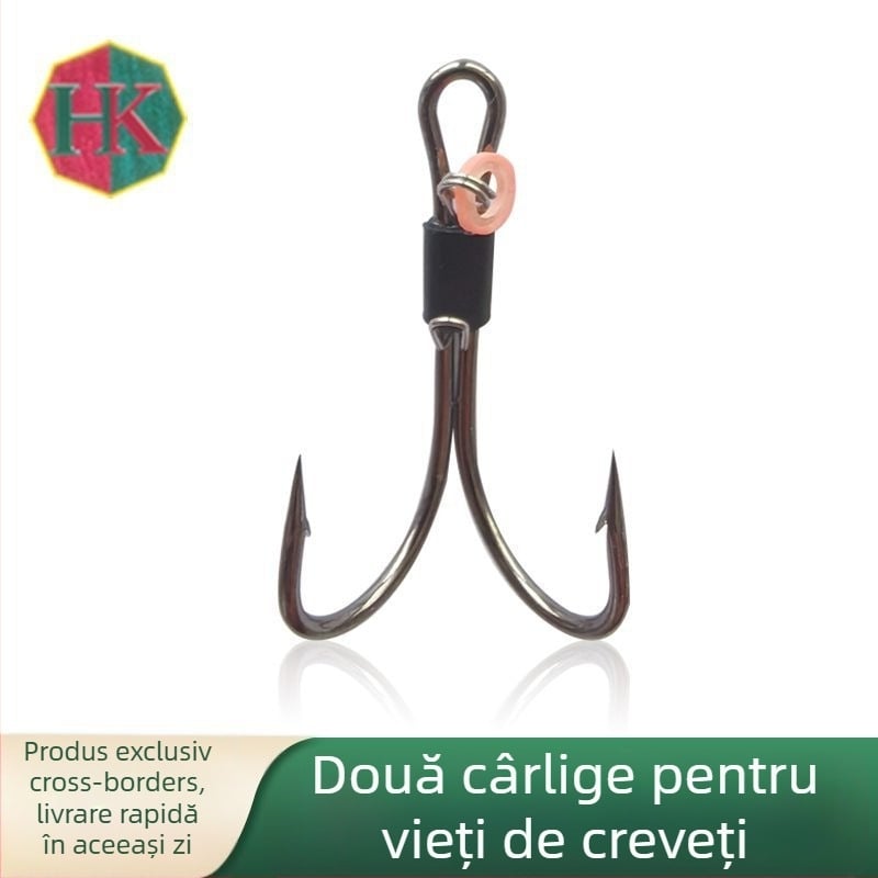 Set de cârlige duble pentru creveți vii – pescuit la malul mării, 5 buc.