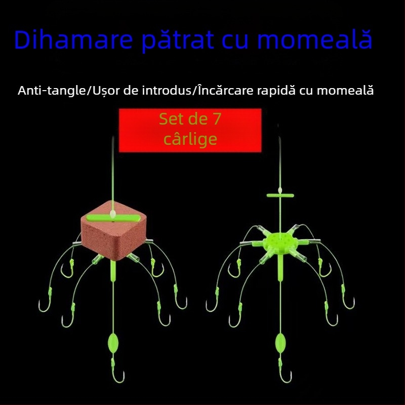 Set de pescuit pentru crap cu cap mare, cu 7 cârlige, momeală plutitoare fluorescente Ise cube, set undiță marină