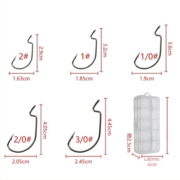 Set de 51 de cârlige Texas pentru pescuit, cu cârlige crank, cârlige pentru momeli moi, mărgele luminoase, nichel negru, în cutie