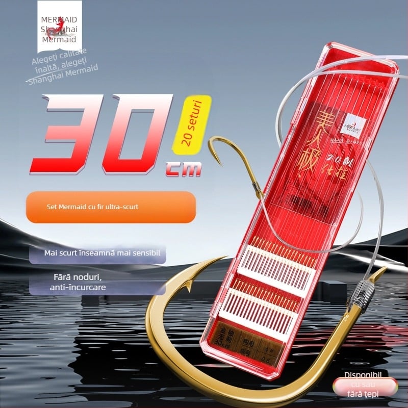 Mermaid Beauty lider ultra-scurt cu două cârlige – set montaj pescuit cu manșete aurii (cu cârlige cu dinți și fără dinți)