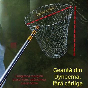 Plasă de pescuit telescopic din oțel inoxidabil – set complet (2m/3m/4m) cu cap solid