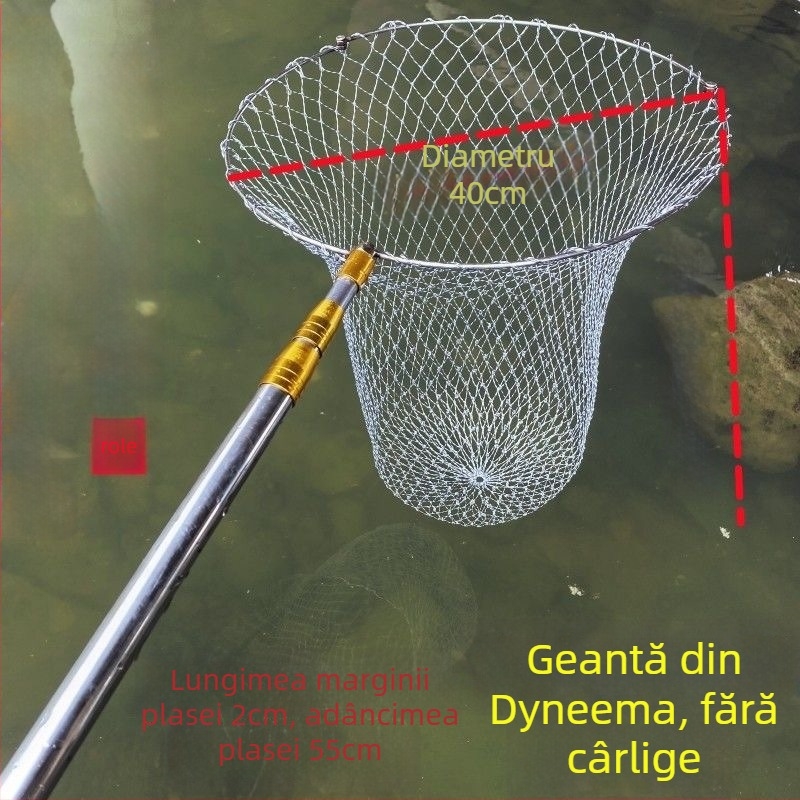 Plasă de pescuit telescopic din oțel inoxidabil – set complet (2m/3m/4m) cu cap solid