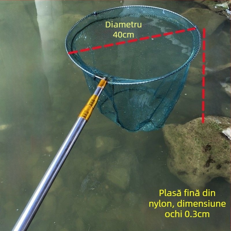 Plasă de pescuit telescopic din oțel inoxidabil – set complet (2m/3m/4m) cu cap solid
