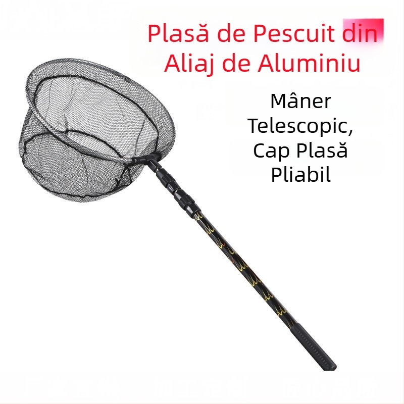 Set telescopic din aliaj de aluminiu pentru pescuit, cu cap de plasă pliabil