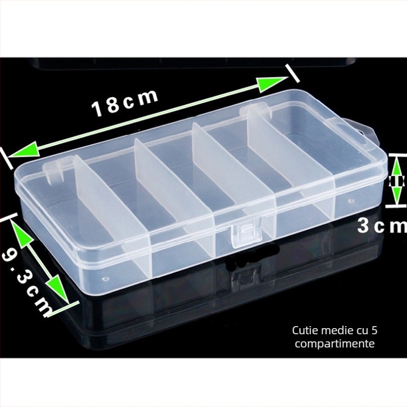 Cutie PP cu cinci compartimente pentru momeli și cârlige, set de cutii plastice mici