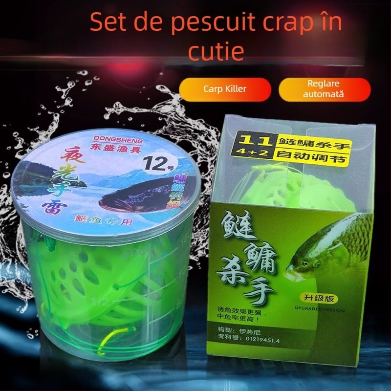Kit de pescuit pentru crap argintiu și crap mare, cu plasă de pescuit, cârlig exploziv și cârlig iluminator tip Ise-Ni