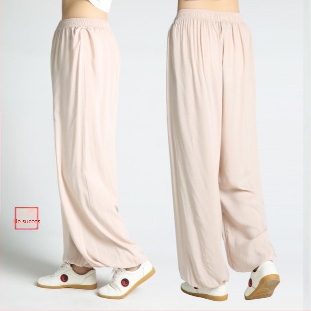 Pantaloni lantern unisex pentru alergare și Tai Chi, ușori, amestec viscose-cotton-silk, 99% viscose, culoare solidă, căptușeală bumbac-silă