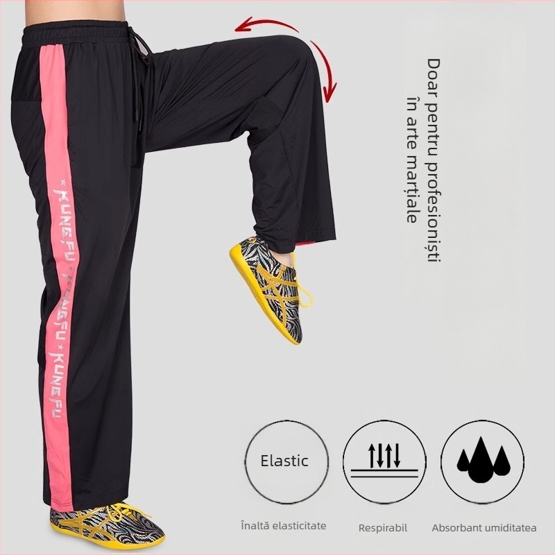 Pantaloni de antrenament Wushu, largi, stil Tai Chi, unisex, model primăvară-toamnă, material: amestec de fibre chimice, 82% nylon.