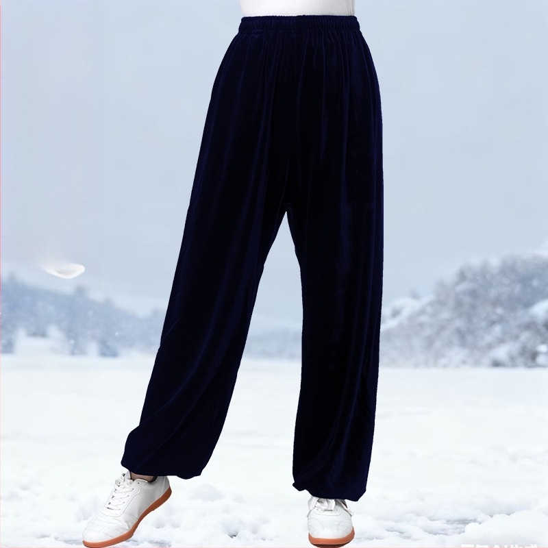 Pantaloni Tai Chi unisex pentru adulți, căptuți cu fleece, stil lanternă, toamnă–iarna, pentru arte marțiale și practicarea Tai Chi