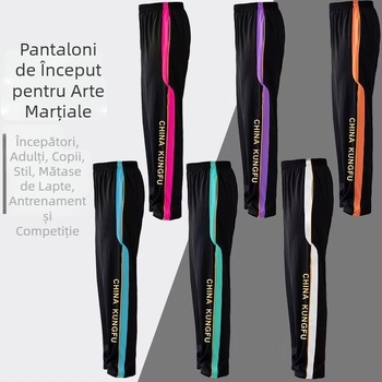 Pantaloni de trening pentru arte marțiale, unisex, adulți, cu elasticitate înaltă, material milk-silk (polyester 95%), croială dreaptă