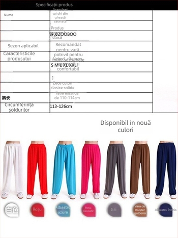 Pantaloni Tai Chi, unisex, material Ice Silk cu elastan, elasticitate ridicată, croială drapată