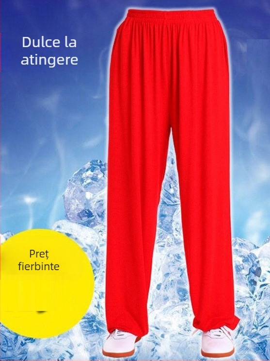 Pantaloni Tai Chi, unisex, material Ice Silk cu elastan, elasticitate ridicată, croială drapată