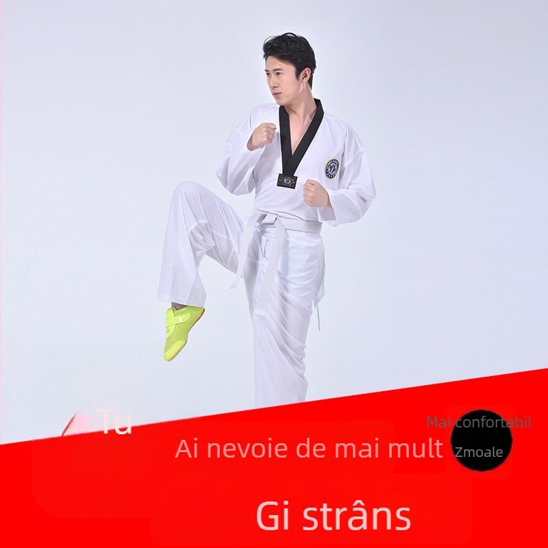 Uniformă taekwondo pentru adulți, îmbrăcăminte de antrenament și reprezentație, amestec poliester-bumbac