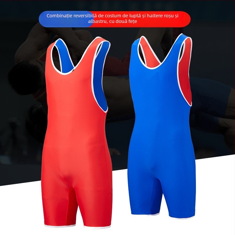 Costum de lupte, cu două fețe, unisex, dintr-o bucată pentru antrenamente și competiții, 100% nylon