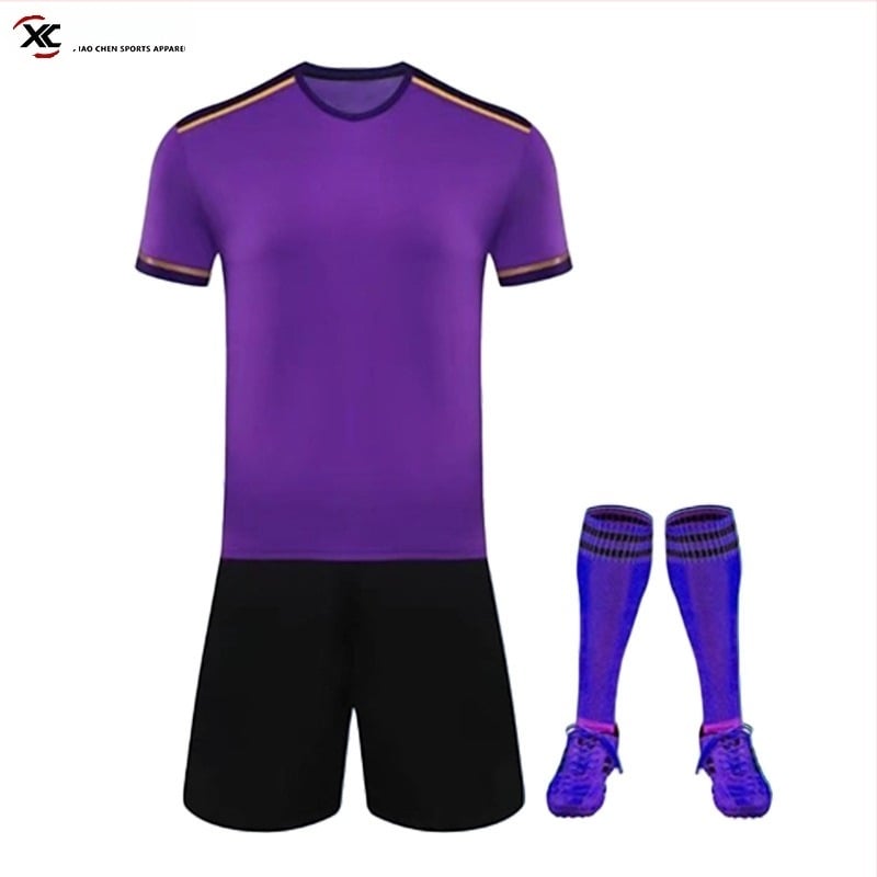 Tricou de fotbal cu dungi, mâneci scurte, guler rotund; țesătură din bambus, 99% poliester