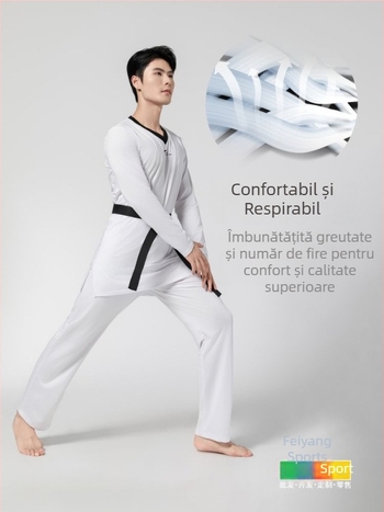 Costum de competiție taekwondo – elasticitate ridicată, Model: Broken Flowers, Logo personalizat, 82% poliester / 18% elastan