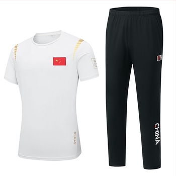 Costum sport de vară: tricou cu mânecă scurtă și pantaloni lungi, guler rotund, poliester 95%, unisex adulți