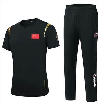 Costum sport de vară: tricou cu mânecă scurtă și pantaloni lungi, guler rotund, poliester 95%, unisex adulți