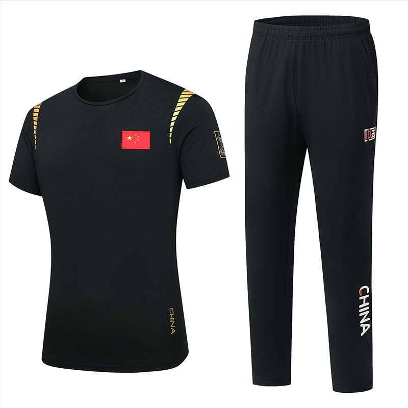 Costum sport de vară: tricou cu mânecă scurtă și pantaloni lungi, guler rotund, poliester 95%, unisex adulți