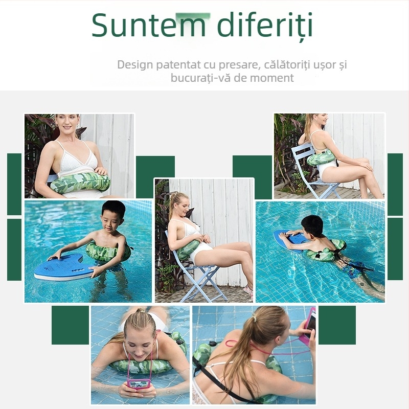 Inel de înot camuflat, formă semi-circulară, umflat prin presiune, gros, portabil, pentru adulți, multifuncțional