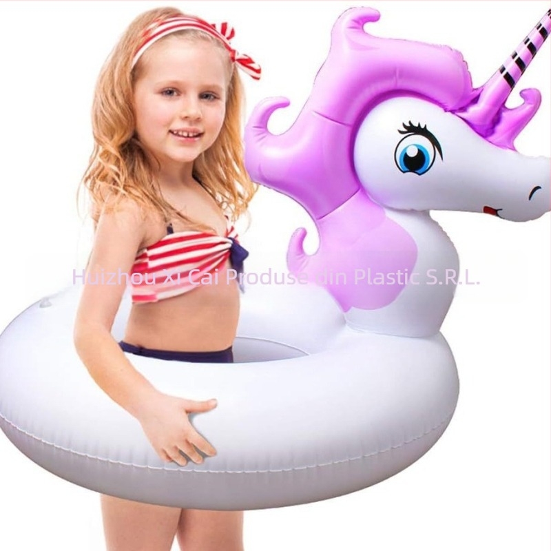 Inel de înot unicorn, PVC ecologic, grosime .25, model desen animat, umflat manual, potrivit pentru piscină, parc acvatic și coastă, pentru adulți