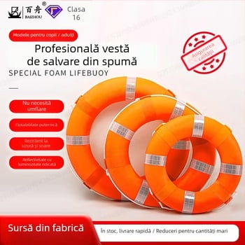 Inel de salvare portocaliu din spumă, cu flotabilitate mare, pentru intervenții profesionale de salvare în apă