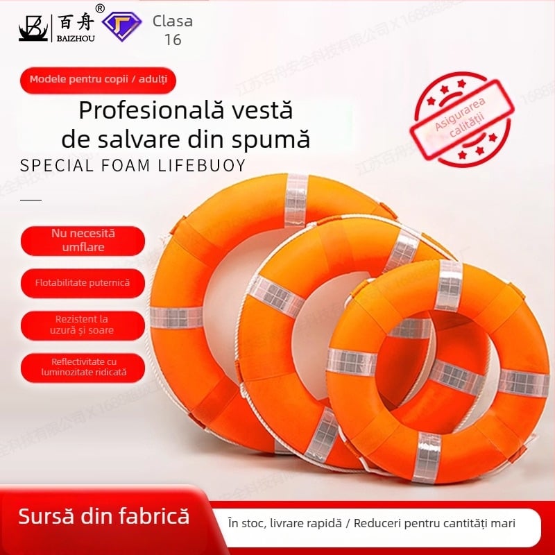 Inel de salvare portocaliu din spumă, cu flotabilitate mare, pentru intervenții profesionale de salvare în apă