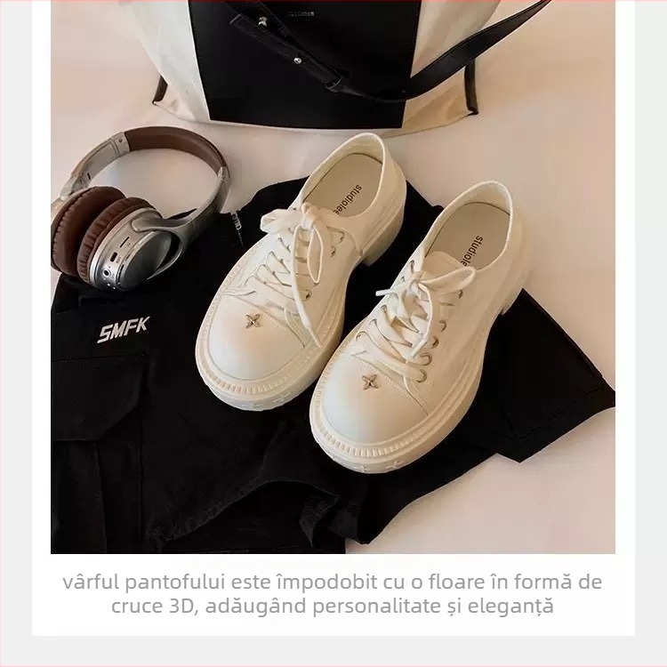 Pantofi de damă din pânză, căptuți cu piele de miel, talpă din cauciuc, închidere cu șireturi, înălțime medie 3–7 cm, stil casual de toamnă