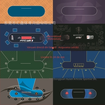 Suprafață de masă pentru Texas Hold'em, personalizată cu chipuri ceramice și velur cu protecție tripla (Material: velur cu protecție tripla; Chipuri: ceramice; Dimensiuni chipuri: 2400/2600/2800/3000)