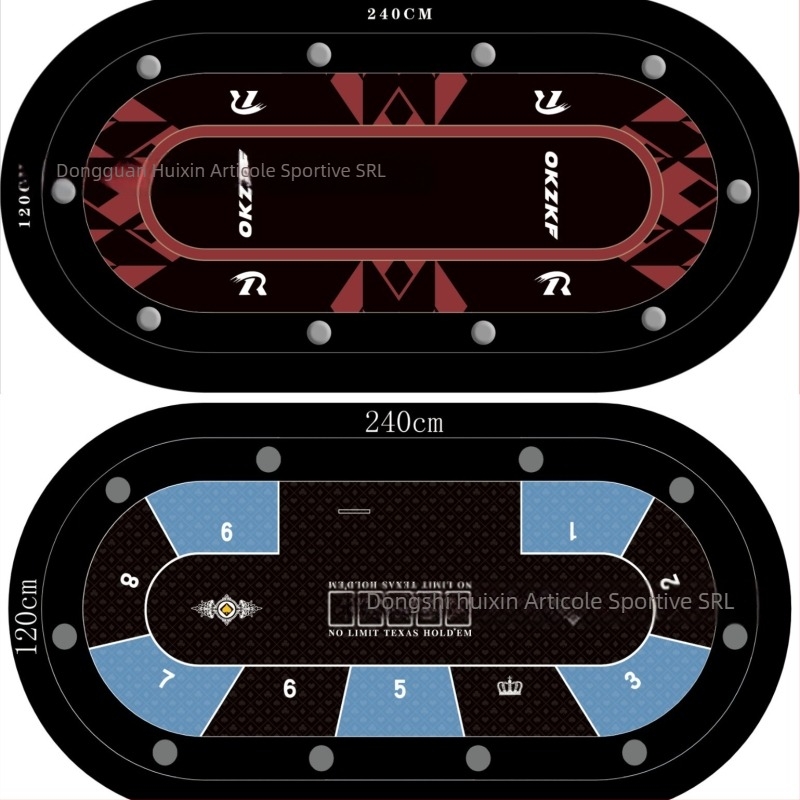 Suprafață de masă pentru Texas Hold'em, personalizată cu chipuri ceramice și velur cu protecție tripla (Material: velur cu protecție tripla; Chipuri: ceramice; Dimensiuni chipuri: 2400/2600/2800/3000)