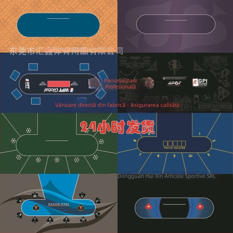 Suprafață de masă pentru Texas Hold'em, personalizată cu chipuri ceramice și velur cu protecție tripla (Material: velur cu protecție tripla; Chipuri: ceramice; Dimensiuni chipuri: 2400/2600/2800/3000)
