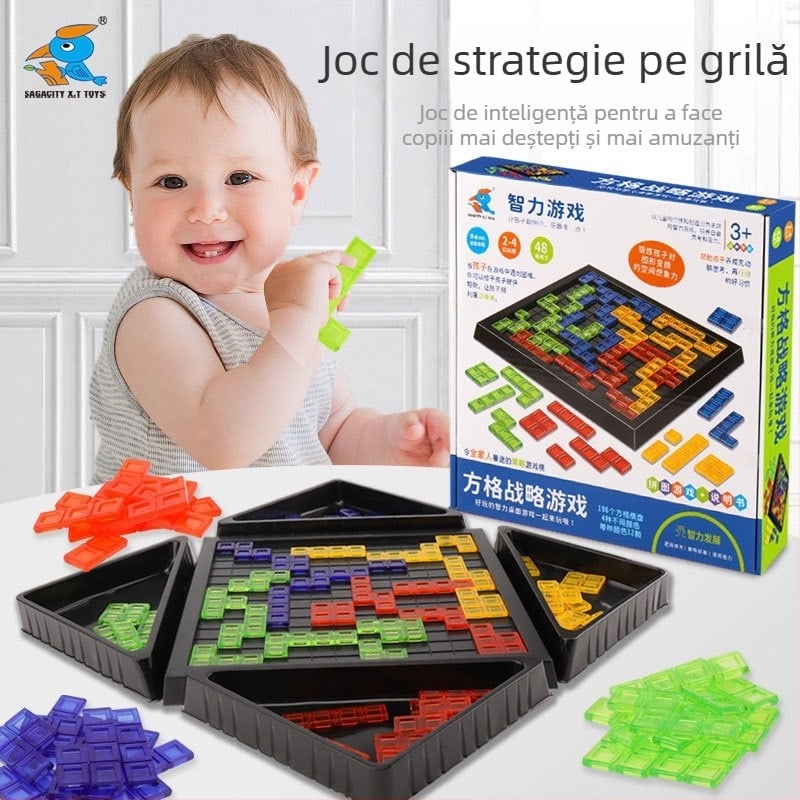 Xingtong Joc de masă pentru 4 jucători — strategie pătrată, temă Tetris Gladiator, plastic