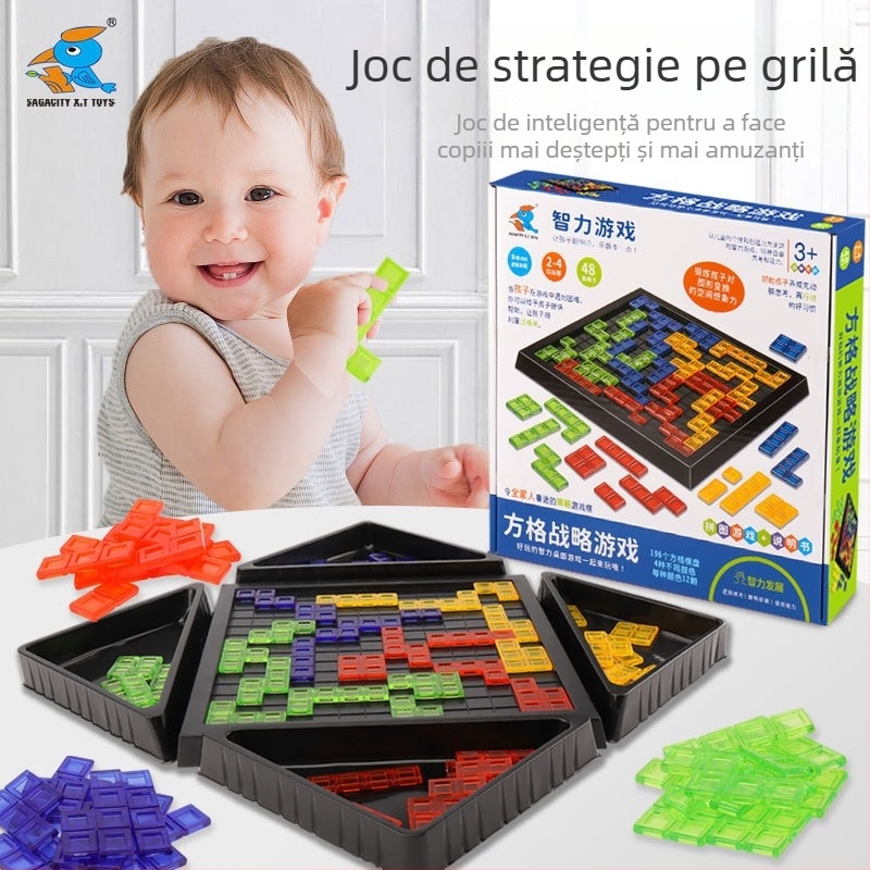Xingtong Joc de masă pentru 4 jucători — strategie pătrată, temă Tetris Gladiator, plastic