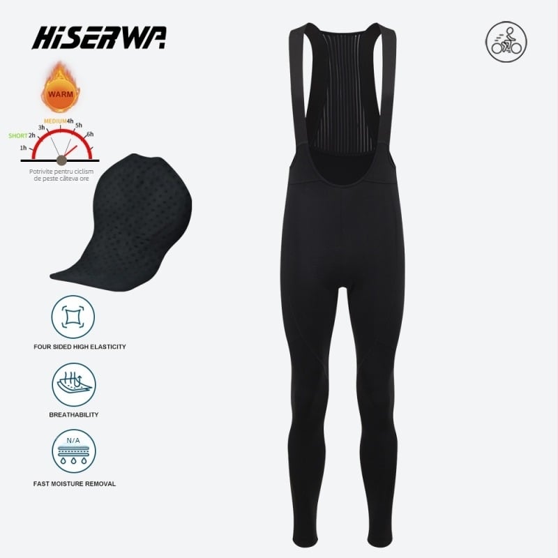 Diike Pantaloni de ciclism cu bretele, fleece polar, pentru iarnă