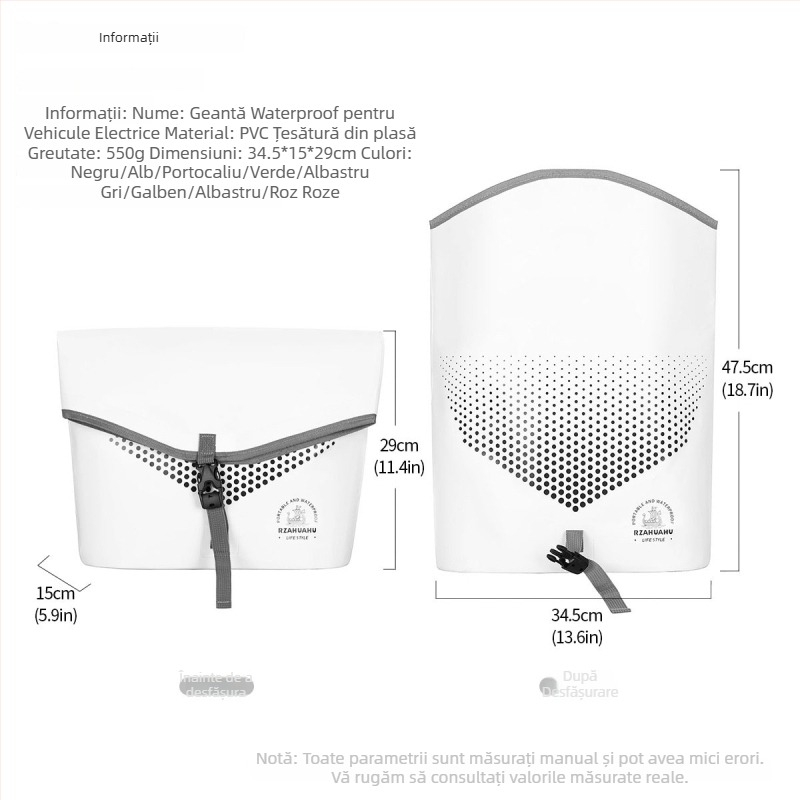 Sac frontal de depozitare pentru biciclete, material PVC plasă, capacitate 9L, model 1623, cu căptușeală
