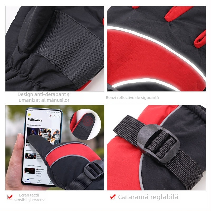 Mănuși de încălzire USB pentru plimbări cu motocicleta – piele, unisex, broderie, potrivire cromatică, Xin Gudda