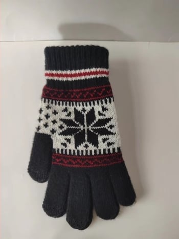 Mănuși tactile în stil coreean, cu model floral octogonal, lână cu căptușeală fleece, lungime 21 cm, jacquard de iarnă pentru bărbați și femei bicicliști