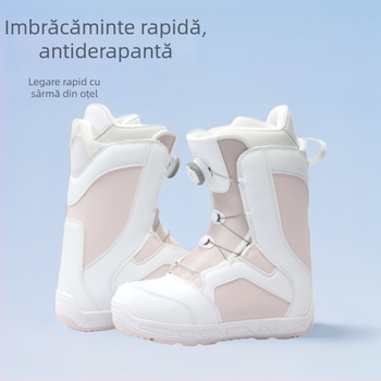 Ghete de schi D70, închidere cu cataramă din sârmă, exterior PU, înălțime 20 cm+, talpă din cauciuc, branț cu suport mediu