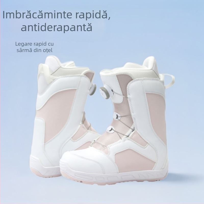 Ghete de schi D70, închidere cu cataramă din sârmă, exterior PU, înălțime 20 cm+, talpă din cauciuc, branț cu suport mediu