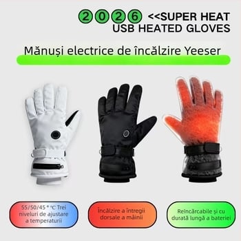 Mănuși din piele încălzite, alimentate USB, pentru adulți, unisex – pentru ciclism și schi