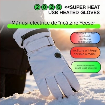 Mănuși din piele încălzite, alimentate USB, pentru adulți, unisex – pentru ciclism și schi