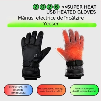 Mănuși din piele încălzite, alimentate USB, pentru adulți, unisex – pentru ciclism și schi