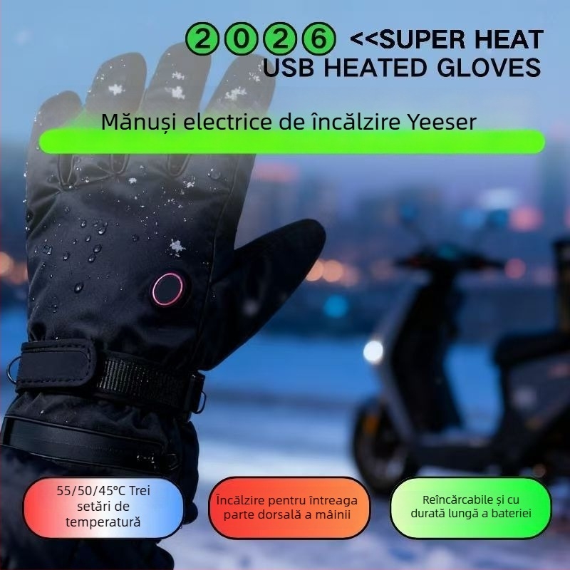 Mănuși din piele încălzite, alimentate USB, pentru adulți, unisex – pentru ciclism și schi