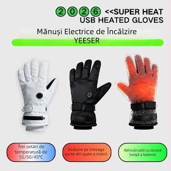 Mănuși din piele încălzite pentru ciclism și schi — alimentare USB, unisex, adulți