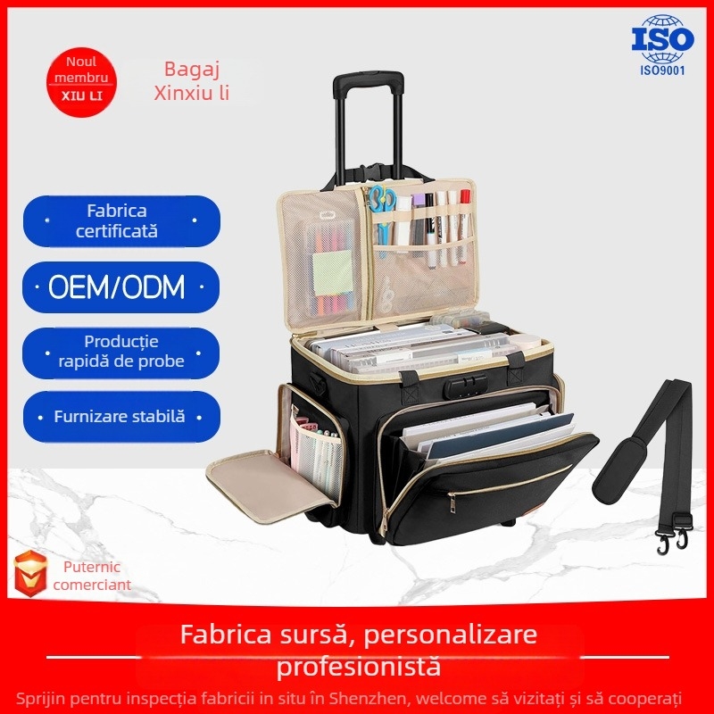 Geantă de profesor pe roți, cu compartiment pentru laptop și organizator de fișiere în formă de acordeon (36–55 L, poliester)